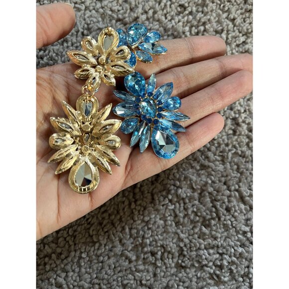 blue rhinestone earrings baby blue statement long big large crystal earrings - Picture 9 of 9